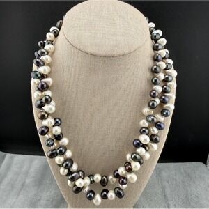 Vintage Freshwater Pearl Black White Silver Tone